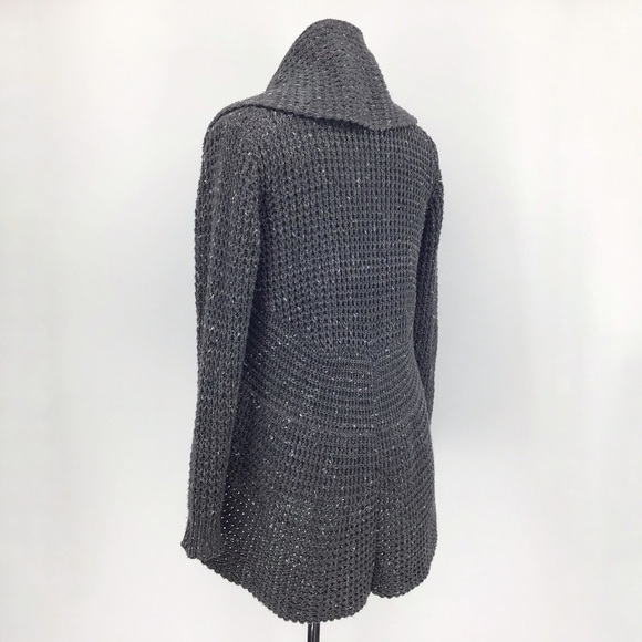 Minkas Grey Knit Circular Open Cardigan, Small - Picture 7 of 16